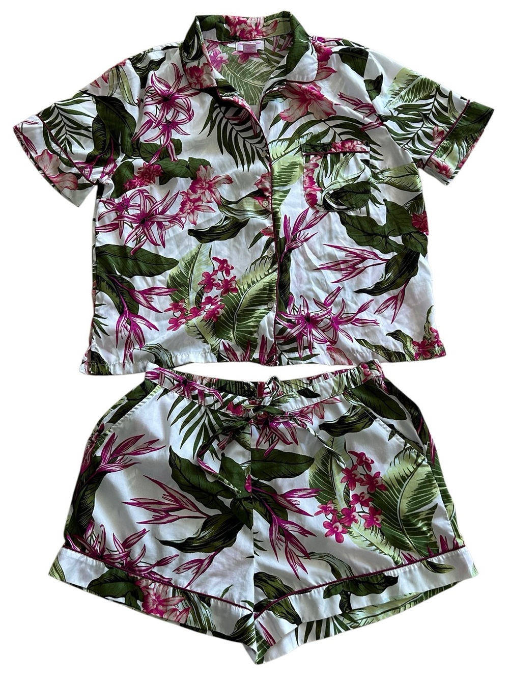 Tommy Bahama LadiesFloral Tropical Pajama Set - White, Pink & Green